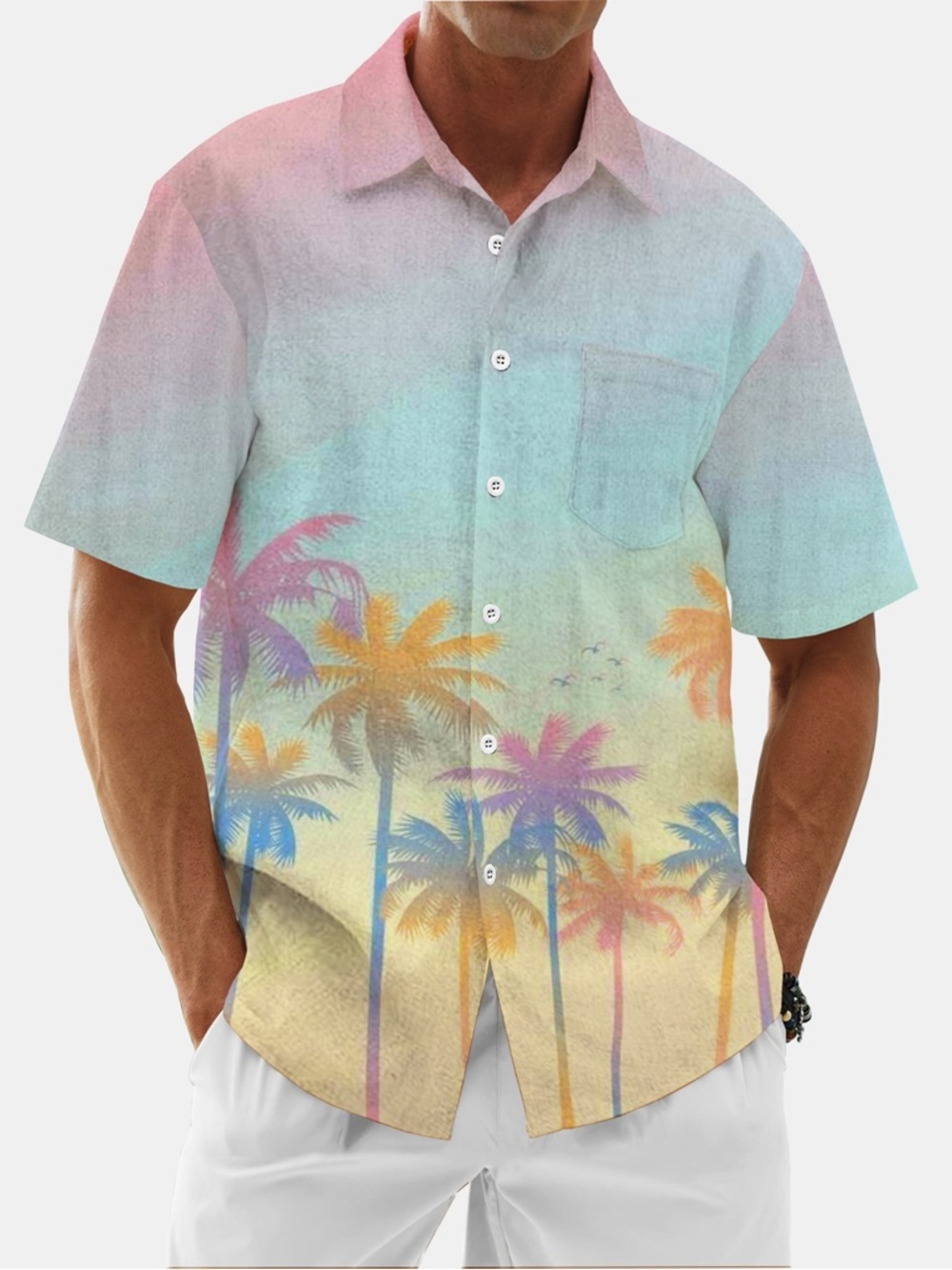 Moisture Wicking, Coconut Tree, Chest Pocket, Large, Hawaiian Shirt